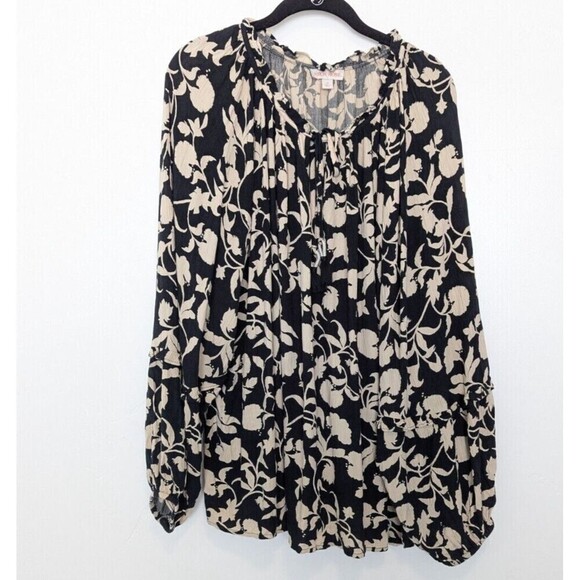 Knox Rose Top Womens Plus Size 2X Black Floral Flowy Blouse Boho Classic Neutral - Picture 3 of 12